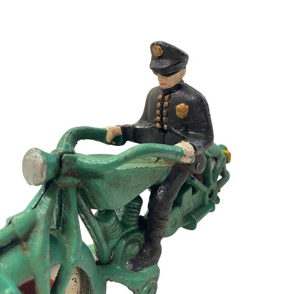 Vintage Hubley Cast Iron 7.5" Green Police Harley Champion Repro Display Toy - Picture 11 of 14